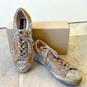 Glitter and Suede Superstar by Golden Goose!